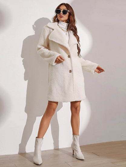 SHEIN Franclia Lapel Neck Single Breasted Teddy Coat