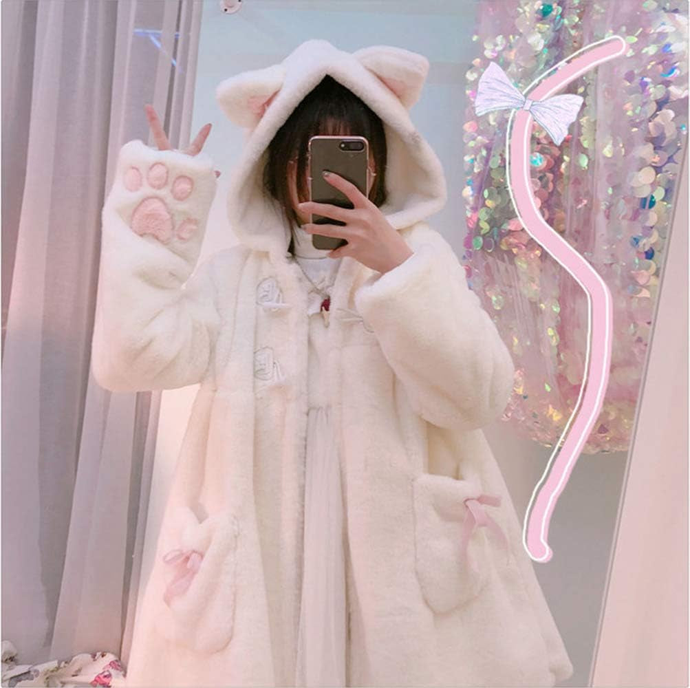 Kawaii Anime Cute Rabbit Ears Hooded for Women Sweet Lovely Plush Velvet Lolita Warm Coat Jacket Parka