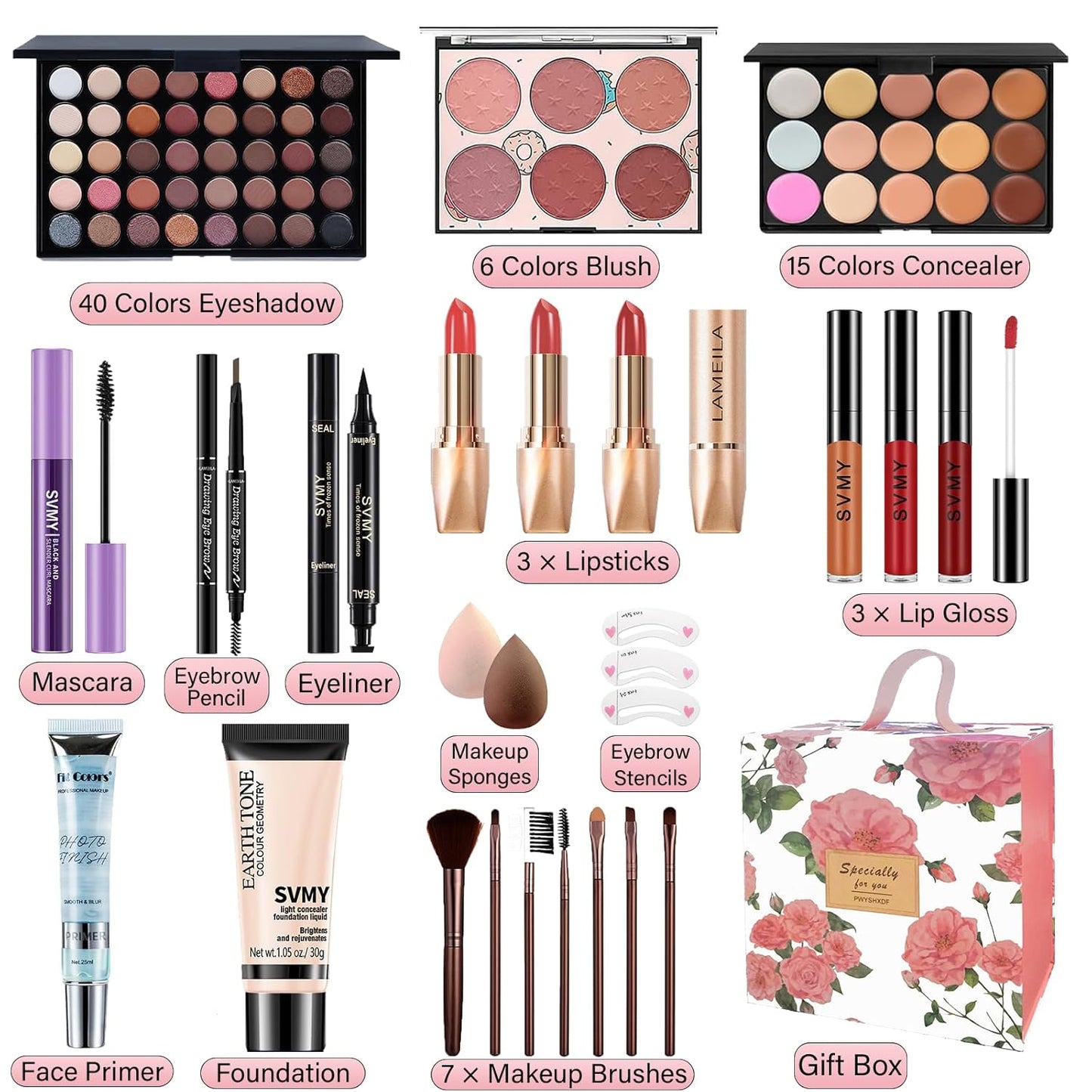 Makeup Set for Women, Makeup Kit for Beginners Teen Girls, Makeup Gift Set for Teens, Makeup Kit for Girls, Makeup for Teens, Eyeshadow Palette, Lip Gloss, Face Makeup, Eye Makeup