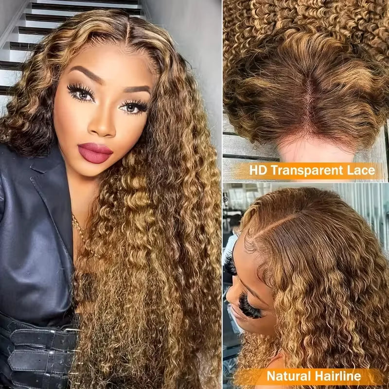 Deep Wave Frontal Curly Wigs 30 Inch Highlight Wig Human Hair for Women Choice 13X6 HD Lace Frontal Wig Cheap on Clearance Sale