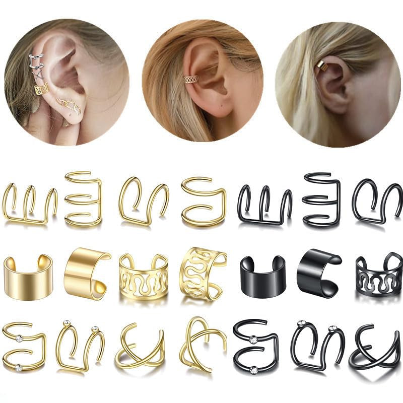 48PCS Gold Silver Black and Rose Hair Braids Dreadlock with Crystal Rhinestone Beads Accessories Non-Piercing Ear Clip Beard Beads Cuffs Clip for Women Men Hair Style