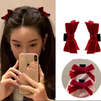 Black Red Small Velvet Bowknot Hair Claw Clips 2Pcs/Set Korean Princess Hair Clips with Bangs Girls‘ Headwear Hair Styling Tools