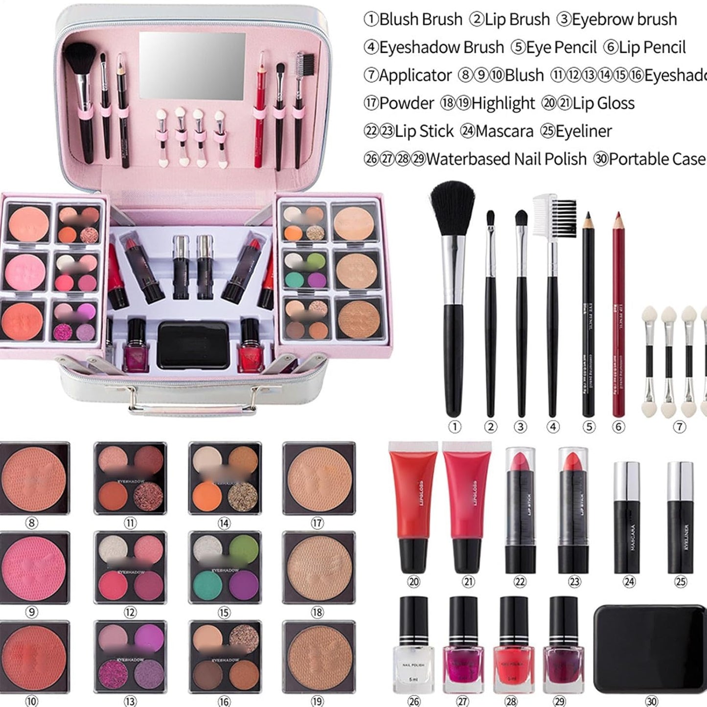 Full Makeup Kit Makeup Brush Set Lipstick Makeup Kit Waterproof Makeup Kit Professional Makeup Case Makeup Set Bundle Casual Makeup Kit Party Makeup Kit Makeup Brush Collection Makeup Kit for Events A