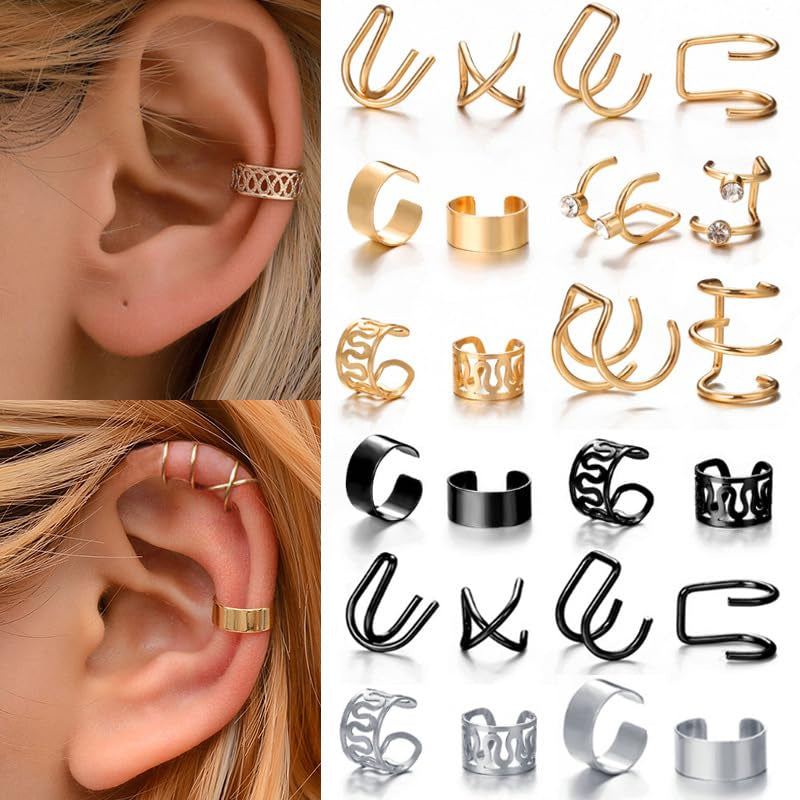 48PCS Gold Silver Black and Rose Hair Braids Dreadlock with Crystal Rhinestone Beads Accessories Non-Piercing Ear Clip Beard Beads Cuffs Clip for Women Men Hair Style