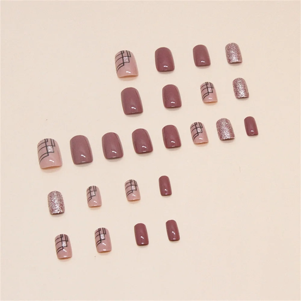 24Pcs Press on Nails for Gifts, 2024 Fake Nails Coffin Tips Design,Coffin Purple Glitter