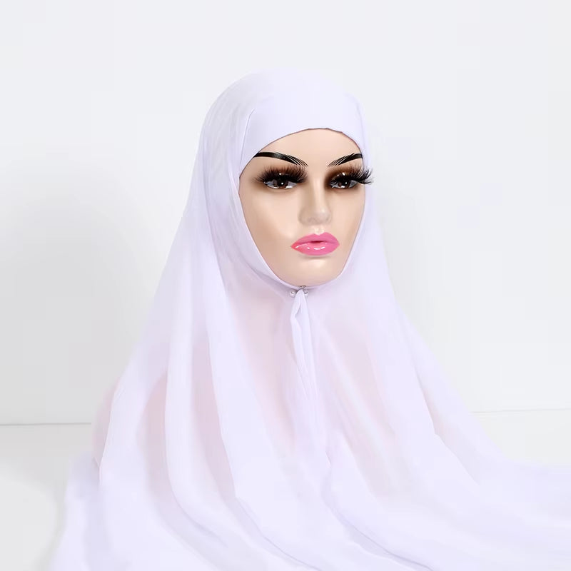 Instant Hijabs with Cap Plain Chiffon Jersey Hijabs for Woman Veil Muslim Islamic Hijab Cap Scarf for Women'S Hijabs Headscarf