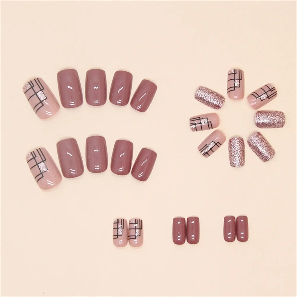 24Pcs Press on Nails for Gifts, 2024 Fake Nails Coffin Tips Design,Coffin Purple Glitter