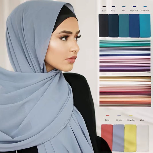 Ramadan Muslim Chiffon Hijabs for Woman Plain Color Headscarf Long Shawl Scarf Women Jersey Hijabs Ladies Islam Voile Hijab