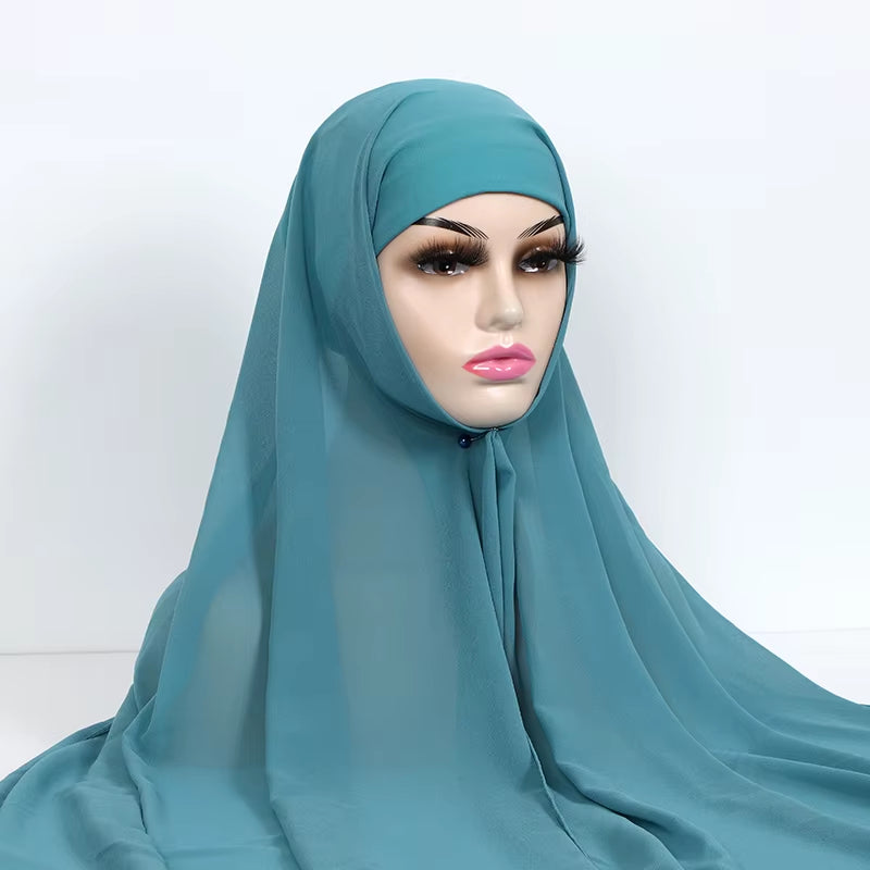 Instant Hijabs with Cap Plain Chiffon Jersey Hijabs for Woman Veil Muslim Islamic Hijab Cap Scarf for Women'S Hijabs Headscarf