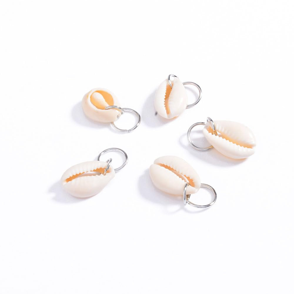 Seashell Hair Charms for Braids and Dreadlocks: Women & Girls Accessories - Hair Clips, Braid Rings, Silver Decorations, Headdress (5Pcs)