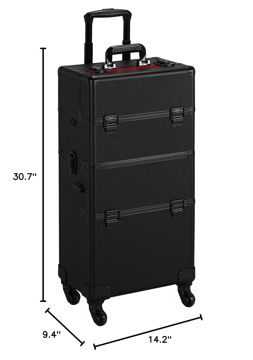 Makeup Train Case 3 in 1 Professional Cosmetic Trolley Multi-Functional Organizers Large Storage Traveling Cart Trunk for Nail Tech - Black