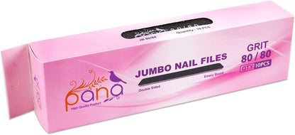 10Pcs -  Jumbo Double-Sided Emery Nail File for Manicure, Pedicure, Natural, and Acrylic Nails - Black (Grit 80/80)