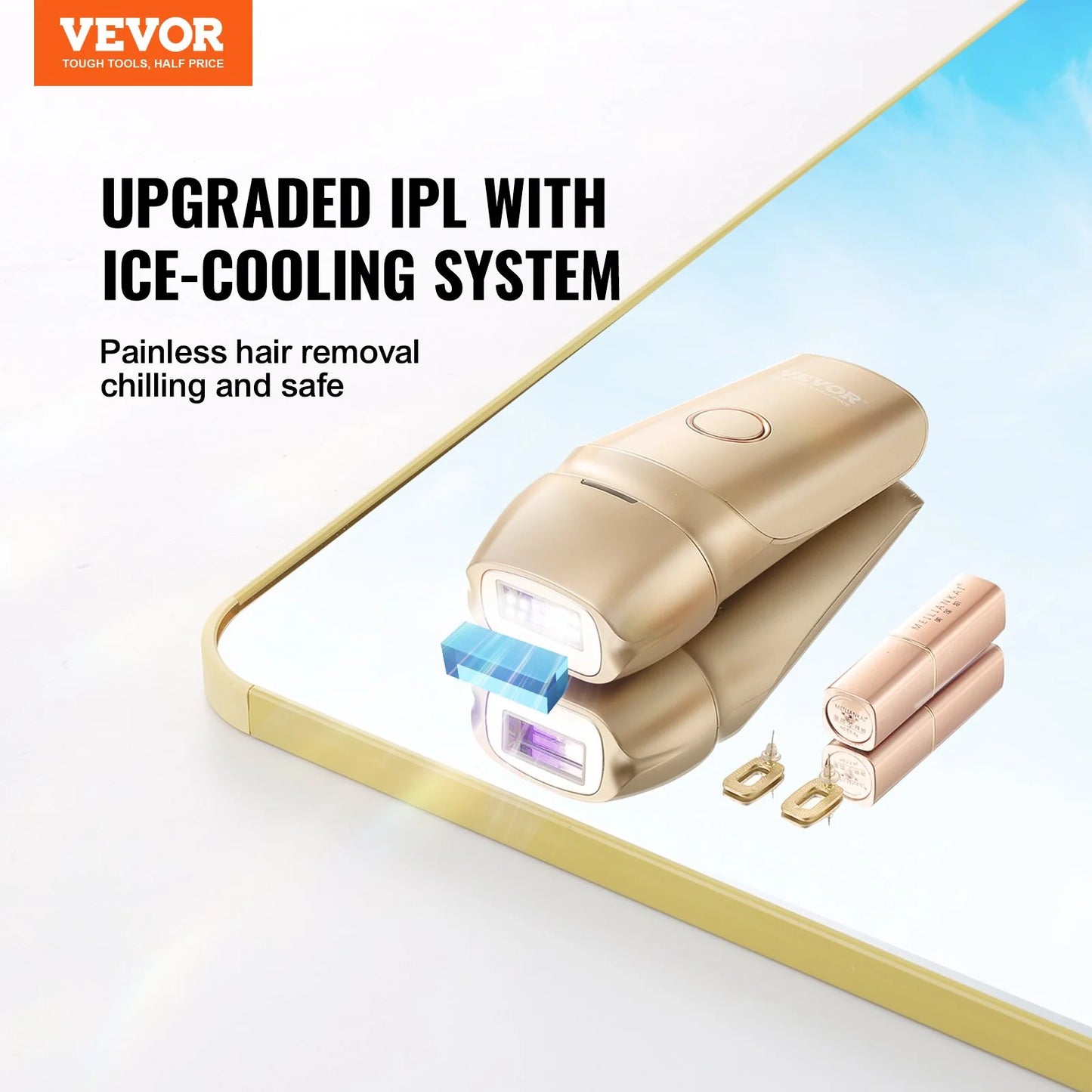 VEVOR IPL Hair Removal, Permanent Hair Removal with Ice Cooling System for Women Men, Auto/Manual Modes & 5 Levels, Painless At-Home Hair Removal Device for Legs, Arms, Armpits, Bikini Line