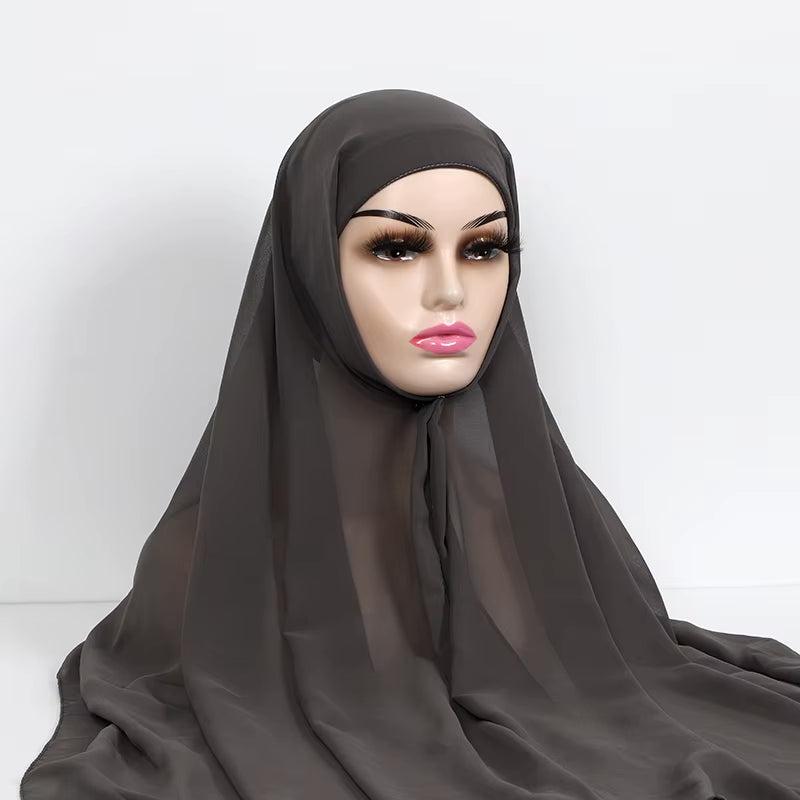 Instant Hijabs with Cap Plain Chiffon Jersey Hijabs for Woman Veil Muslim Islamic Hijab Cap Scarf for Women'S Hijabs Headscarf