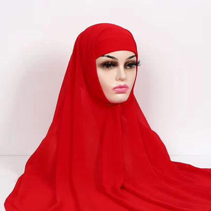 Instant Hijabs with Cap Plain Chiffon Jersey Hijabs for Woman Veil Muslim Islamic Hijab Cap Scarf for Women'S Hijabs Headscarf