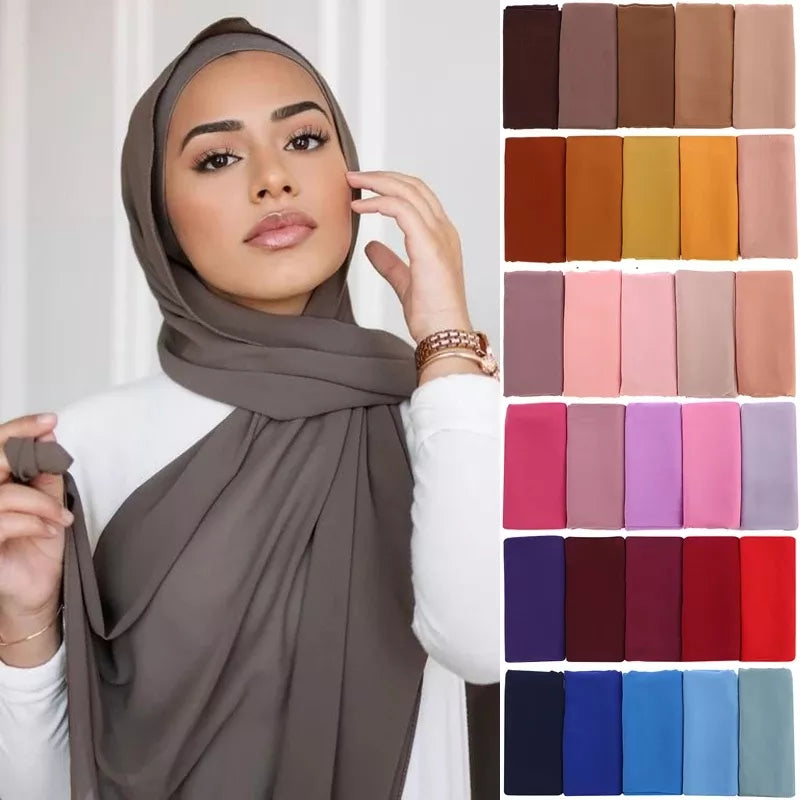 Muslim Chiffon Hijab Scarf Women Long Solid Color Head Wrap for Women Hijabs Scarves Ladies Muslim Veil Jersey Hijabs