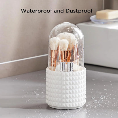 Makeup Brush Holder, Dustproof 360 Rotating Cosmetics Make up Brush Organizer Storage with Lid for Vanity and Bathroom