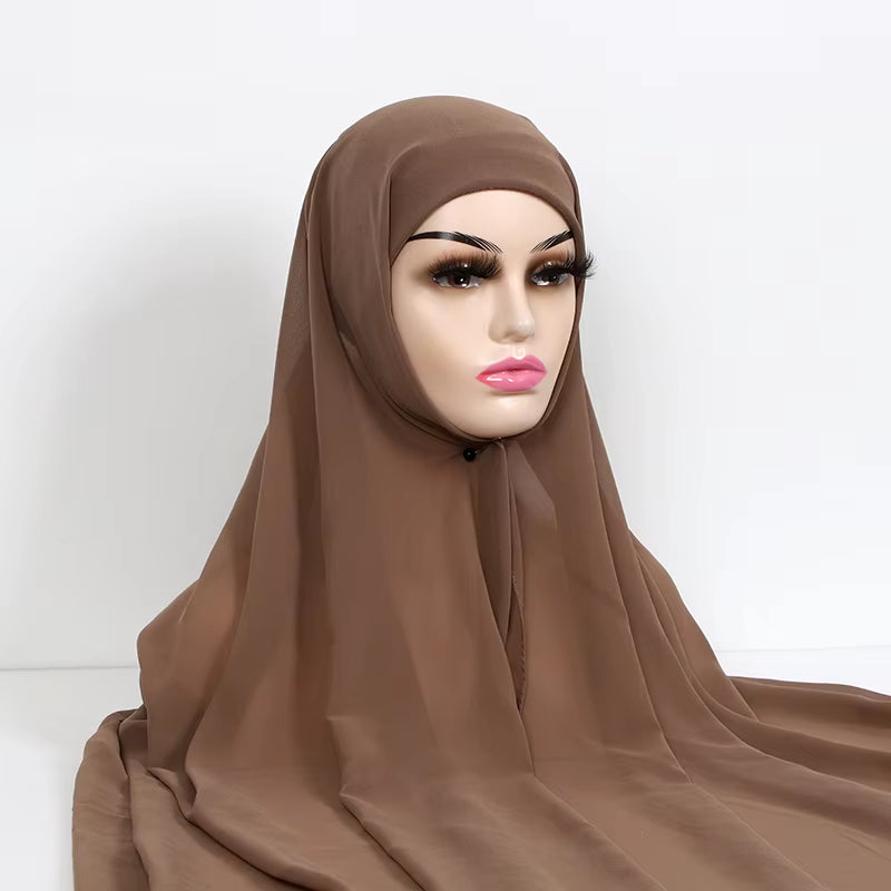 Instant Hijabs with Cap Plain Chiffon Jersey Hijabs for Woman Veil Muslim Islamic Hijab Cap Scarf for Women'S Hijabs Headscarf