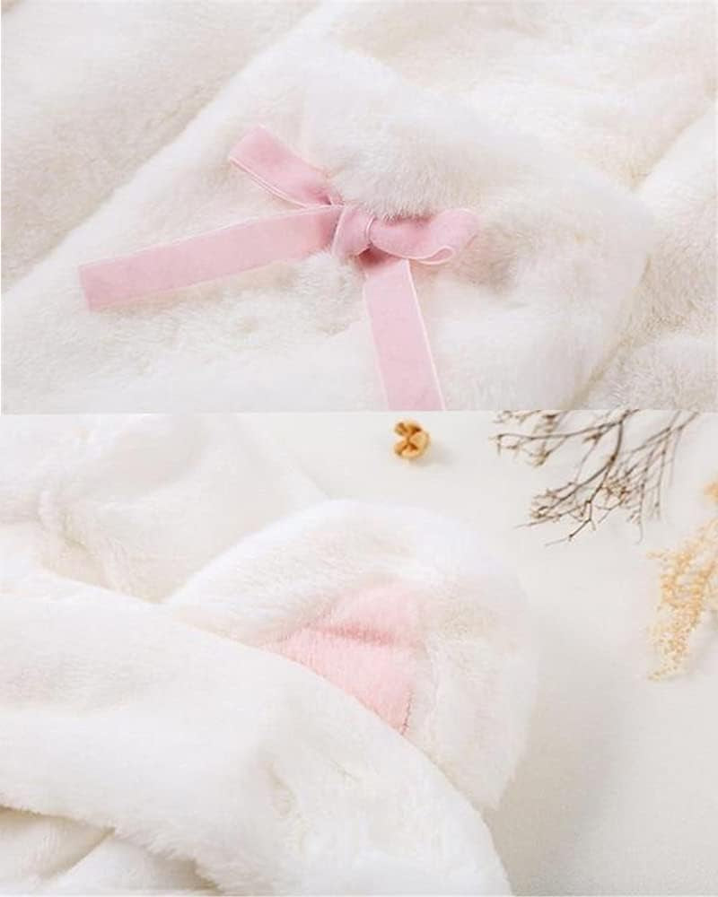 Kawaii Anime Cute Rabbit Ears Hooded for Women Sweet Lovely Plush Velvet Lolita Warm Coat Jacket Parka