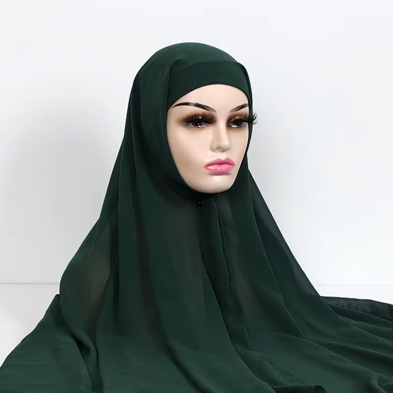 Instant Hijabs with Cap Plain Chiffon Jersey Hijabs for Woman Veil Muslim Islamic Hijab Cap Scarf for Women'S Hijabs Headscarf