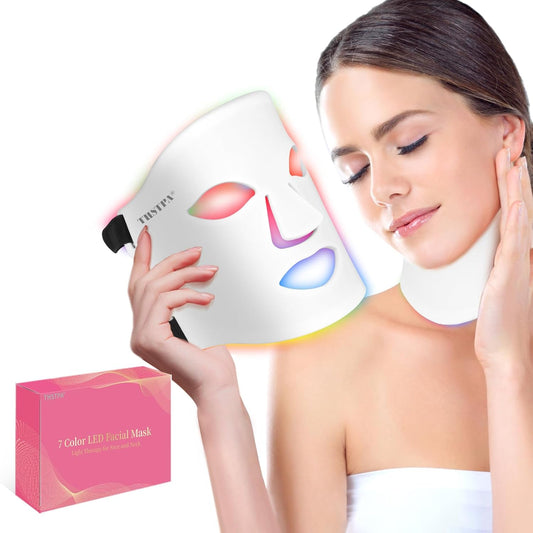 7 Colors Led Face Mask Light Therapy,Red Light Therapy for Face,Red Light Therapy for Face and Neck,Led Mask Light Therapy at Home,Portable,Led Face Mask Can Be Used at Home and Travel,White