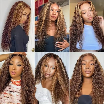 Deep Wave Frontal Curly Wigs 30 Inch Highlight Wig Human Hair for Women Choice 13X6 HD Lace Frontal Wig Cheap on Clearance Sale