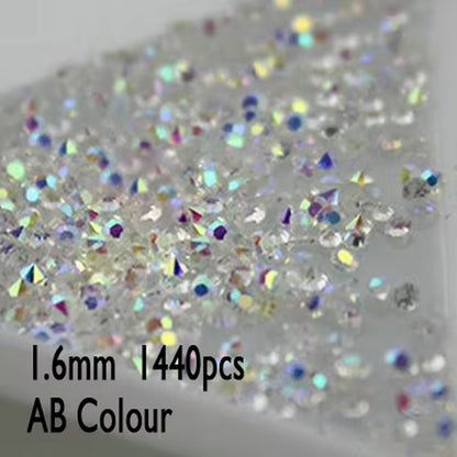 All Sizes 1440Pcs Crystal&Ab Chaton Pointed Rhinestones Micro Manicure Nail Art Decorations Tiny Mini Glass Beauty Accessories