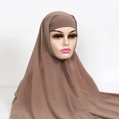 Instant Hijabs with Cap Plain Chiffon Jersey Hijabs for Woman Veil Muslim Islamic Hijab Cap Scarf for Women'S Hijabs Headscarf