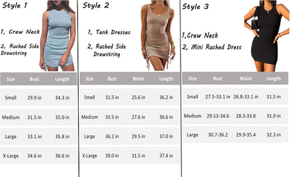 Womens Sleeveless Bodycon Beach Ruched Short Mini Tea Party Dress for Women Drawstring Simple Casual Summer Tank Club Women'S Cocktail Dresses Apricot Small