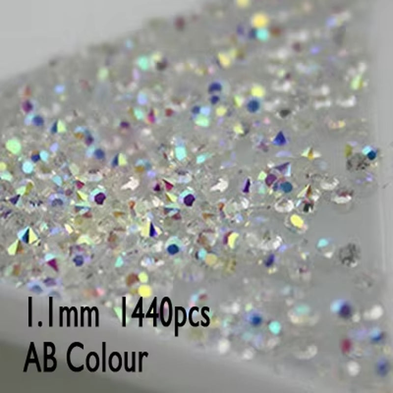 All Sizes 1440Pcs Crystal&Ab Chaton Pointed Rhinestones Micro Manicure Nail Art Decorations Tiny Mini Glass Beauty Accessories