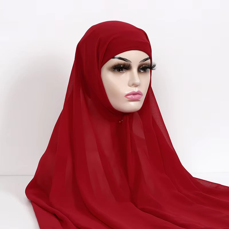 Instant Hijabs with Cap Plain Chiffon Jersey Hijabs for Woman Veil Muslim Islamic Hijab Cap Scarf for Women'S Hijabs Headscarf