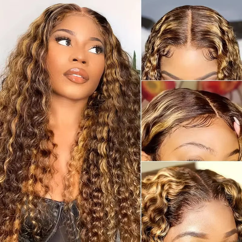 Deep Wave Frontal Curly Wigs 30 Inch Highlight Wig Human Hair for Women Choice 13X6 HD Lace Frontal Wig Cheap on Clearance Sale