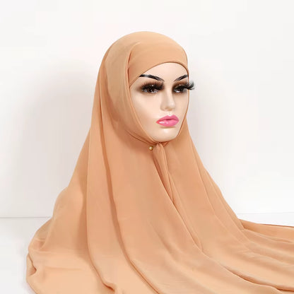 Instant Hijabs with Cap Plain Chiffon Jersey Hijabs for Woman Veil Muslim Islamic Hijab Cap Scarf for Women'S Hijabs Headscarf