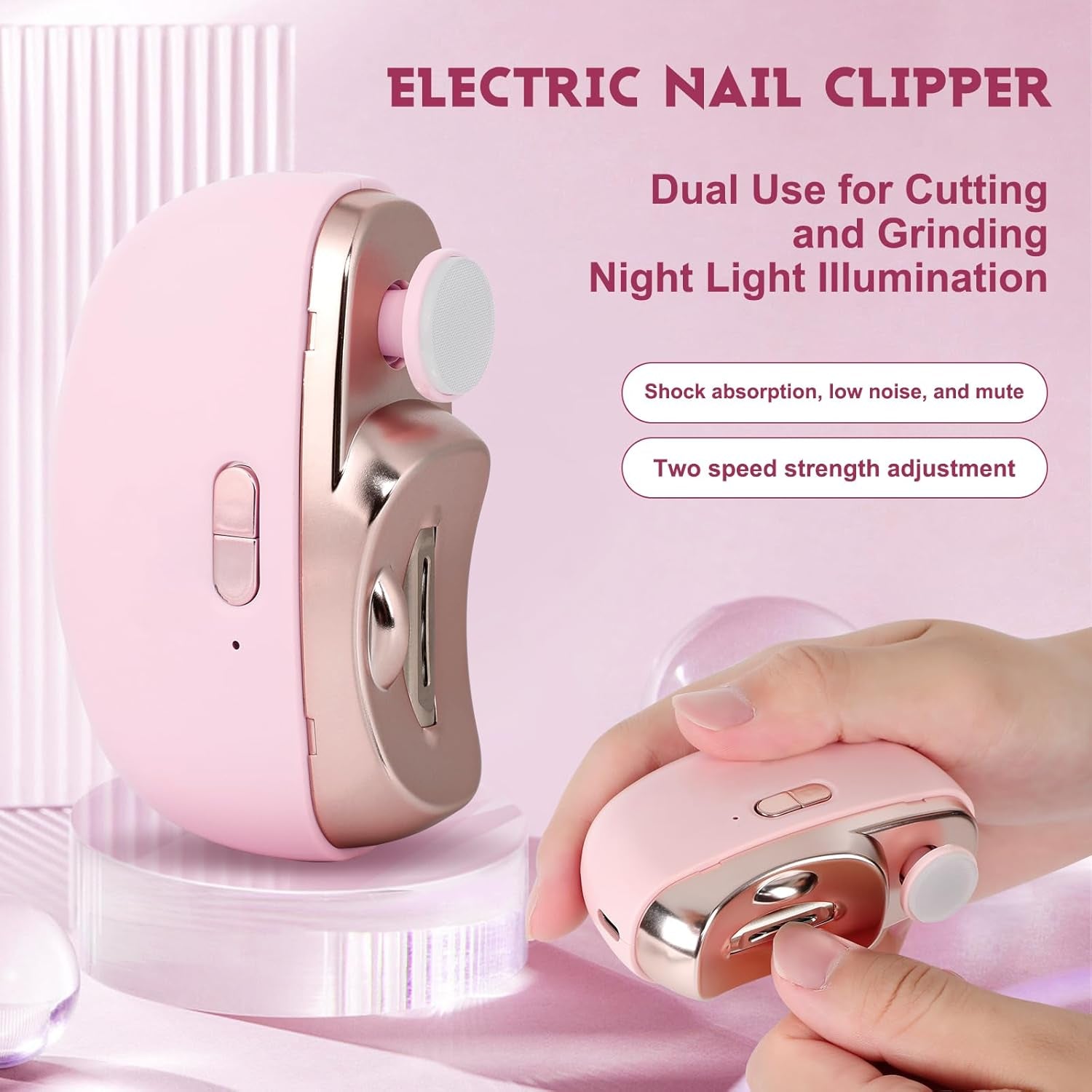 3 in 1 Automatic Electric Nail Clipper with Polishing, Electric Nail Clippers for Adults Seniors, Electric Baby Nail Clippers, Nail Filer Electric, Electric Nail Clipper, Nail Trimmer(Pink)