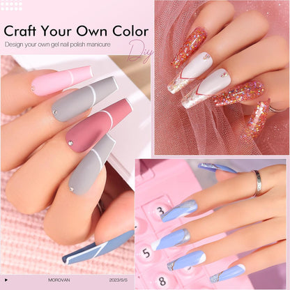 Gel Nail Polish Kit: 12 Colors Gel Nail Polish Set with U V/LED Light Nude Pink Blue Haze Gel Polish Nail Art Decorations Manicure Tools DIY Salon Home Gifts