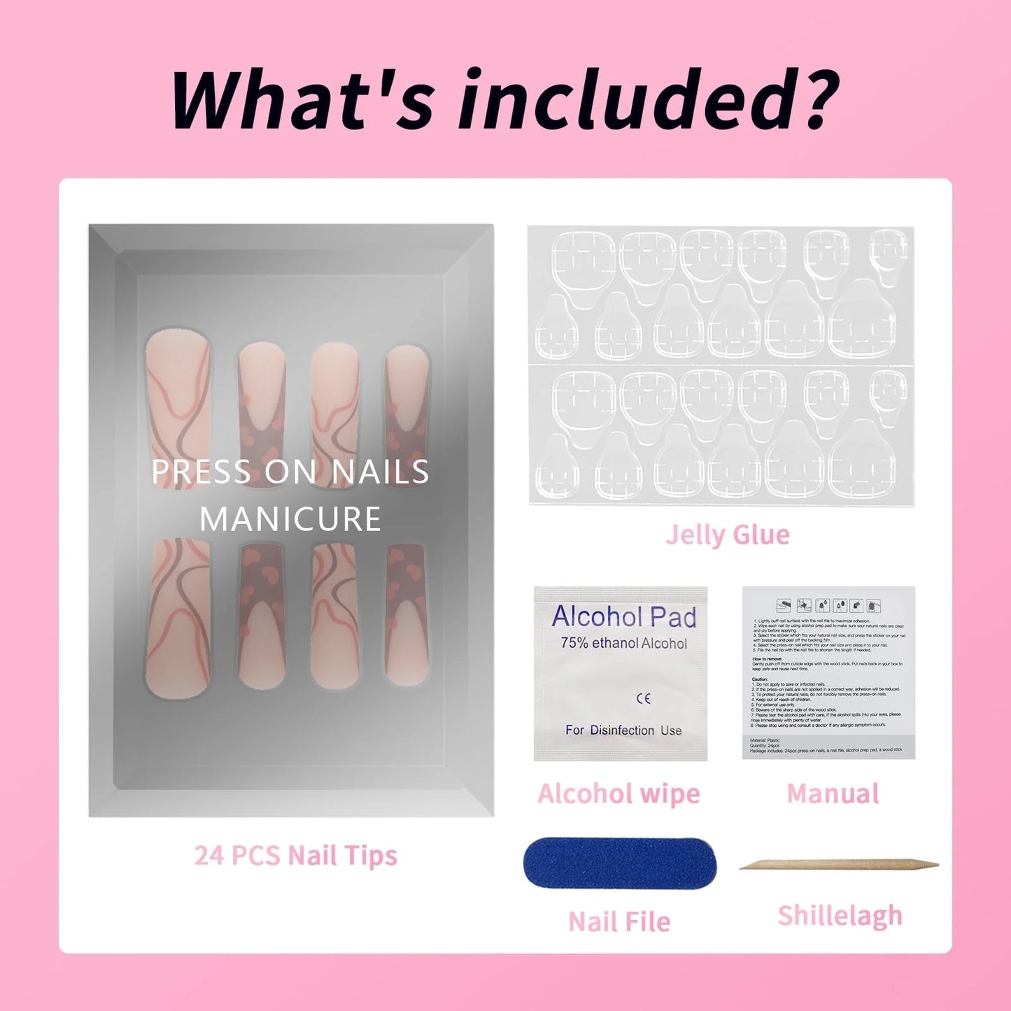 24Pcs Press on Nails for Gifts, 2024 Fake Nails Coffin Tips Design,Coffin Purple Glitter